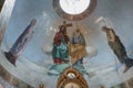 Church dome fresco with religious iconography. Majestic display of biblical figures and Christian symbol Royalty Free Stock Photo