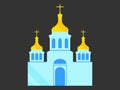 Church with domes, flat style, Christian Orthodox religious architecture. Vector