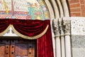 church door in italy red velvet tent closed brick Royalty Free Stock Photo