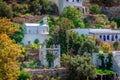 A church, a dovecote and other whitewashed buildings in Kardiani., Tinos Island, Cyclades, Greece. Royalty Free Stock Photo