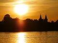 Church evening waterfront river side Mekong River Royalty Free Stock Photo