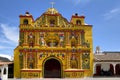 Church facade in San Andres Xecul town, Guatemala