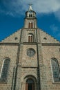 Church facade with steeple and cross in Gramado Royalty Free Stock Photo