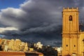 Church facade under threatening sky Royalty Free Stock Photo
