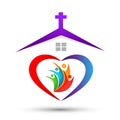 Church family heart shaped home logo, love union happy care concept in church logo on white background