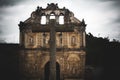 Church fassade ruin of Santa Isabel with big cross at front in Santa Ana, Antigua, Guatemala Royalty Free Stock Photo