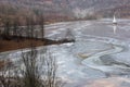 Church flooded and submerged by toxic waste waters from a copper and gold mine. Geamana, Rosia Montana, Romania