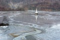 Church flooded and submerged by toxic waste waters from a copper and gold mine. Geamana, Rosia Montana, Romania