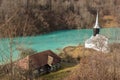 Church flooded and submerged by toxic waste waters from a copper and gold mine. Geamana, Rosia Montana, Romania