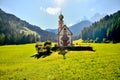 Church in the foothills of the Dolomites. Funes Valley, Dolomites, Italy. St John church under autumn sun Royalty Free Stock Photo