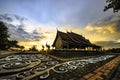 Church glows at sunset Located in Sirindhorn Wararam Temple or Phu Prao Temple in Ubon Ratchathani Province