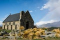 Church of the Good Shepherd with rainbow, Lake Tekapo, New Zealand Royalty Free Stock Photo
