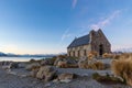 Church of the Good Shepherd at sunset, Lake Tekapo, South Island, New Zealand Royalty Free Stock Photo