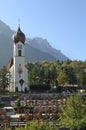 The church in Grainau with Zugspitze 02 Royalty Free Stock Photo