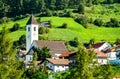 Church at Graun im Vinschgau or Curon Venosta, a town on Lake Reschen in South Tyrol, Italy