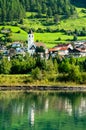 Church at Graun im Vinschgau or Curon Venosta, a town on Lake Reschen in South Tyrol, Italy