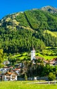 Church at Graun im Vinschgau or Curon Venosta, a town on Lake Reschen in South Tyrol, Italy Royalty Free Stock Photo