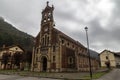 Church of San Claudio de Bustiello from the 19th century on a cloudy day. Asturias, Spain. Royalty Free Stock Photo