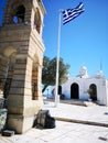 Church and greece flag in Lycabettus Hill