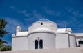 White orthodox greek church on clear blue sky background Royalty Free Stock Photo