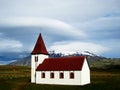 Church in Hellnar with Snaefellsjokull (Iceland) Royalty Free Stock Photo