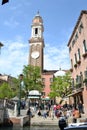 Church of the Holy Apostles of Christ in Gothic-Renaissance style in Venice in spring flowering time.