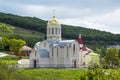 Church of Holy Great Martyr Barbara on slope of mountains in village of Varvarovka. Krasnodar region. Russia