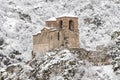 The Church of the Holy Mother of God in Asen`s fortress at winter. Old medieval fortress near Asenovgrad city. Plovdiv region, Bul Royalty Free Stock Photo