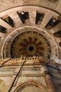 Church of the Holy Sepulchre interior with Dome of Rotunda over Aedicule or Holy Sepulchre chapel in Christian Quarter of historic