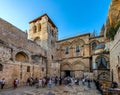 Church of the Holy Sepulchre with pavris courtyard, main entrance and Chapel of the Franks in Christian Quarter of historic Old