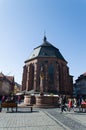 The church of Holy Spirit and fountain with a statue of Hercules in Heidelberg