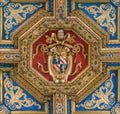 Pius IX coat of arms in ceiling of the Church of Santo Spirito in Sassia, in Rome, Italy.