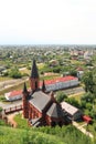 Church of the Holy Trinity on the background of the urban view of Tobolsk in Russia