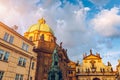 Church and hospital of St. Francis of Assisi in the vicinity of the Charles Bridge in Prague. Czech Republic. Crusader Square, Royalty Free Stock Photo