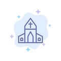 Church, House, Easter, Cross Blue Icon on Abstract Cloud Background