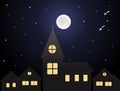 Night in the city - full moon night over the town - illustration