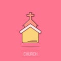 Church icon in comic style. Chapel vector cartoon illustration on isolated background. Religious building business concept splash