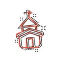Church icon in comic style. Chapel vector cartoon illustration on white isolated background. Religious building business concept