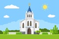 Church icon. Flat summer landscape. Royalty Free Stock Photo