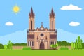 Church icon. Flat summer landscape. Royalty Free Stock Photo