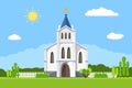 Church icon. Flat summer landscape.