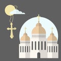 Church icon isolated on dark background. Vector illustration for religion architecture design. Cartoon church building silhouette Royalty Free Stock Photo