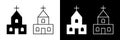 Church icon isolated on white and black background. Outline church icons. Pictogram of catholic building with cross. Chapel with Royalty Free Stock Photo