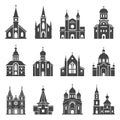 Church icon set, traditional religious spiritual building