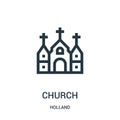 church icon vector from holland collection. Thin line church outline icon vector illustration. Linear symbol for use on web and Royalty Free Stock Photo