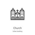 church icon vector from urban building collection. Thin line church outline icon vector illustration. Linear symbol for use on web Royalty Free Stock Photo