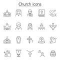 Church icons set in thin line style