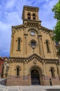 Church Iglesia de San Lorenzo in Pamplona Spain with San Fermin statue Royalty Free Stock Photo