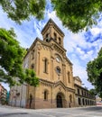 Church Iglesia de San Lorenzo in Pamplona Spain with San Fermin statue Royalty Free Stock Photo