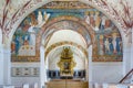 Church interior with ancient romanesque paintings Royalty Free Stock Photo